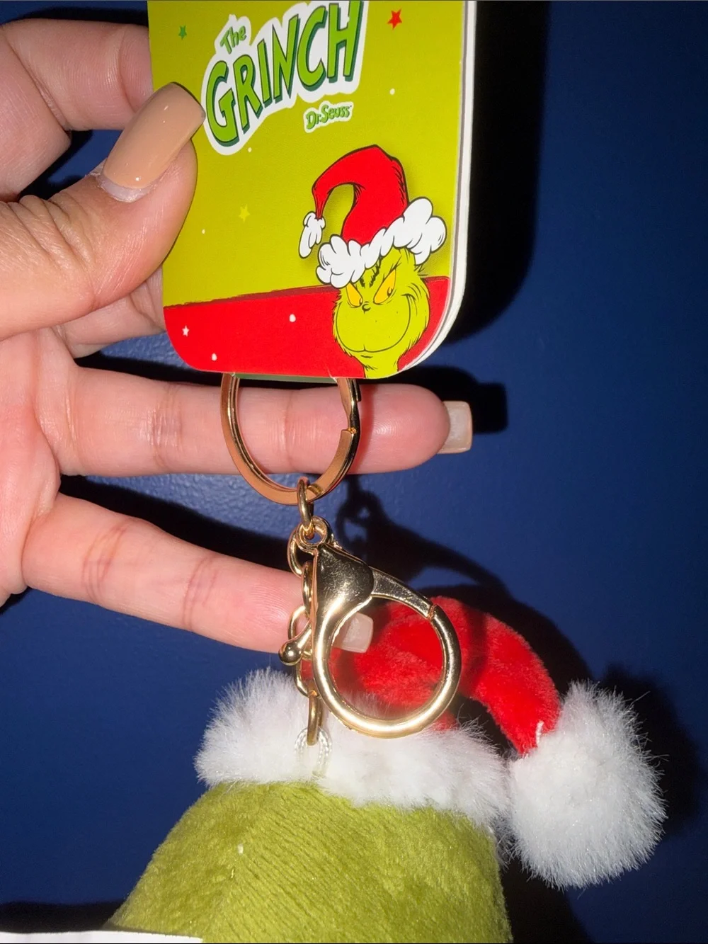 Dr. Seuss The Grinch Plush Keychain Bag Charm Santa Hat NWT